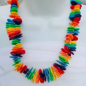 Rainbow Necklace, Colorful Jewelry, Flat-Beads.